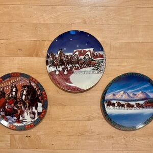 Three Vintage Collector Holiday Plates Anheuser-Busch Clydesdales